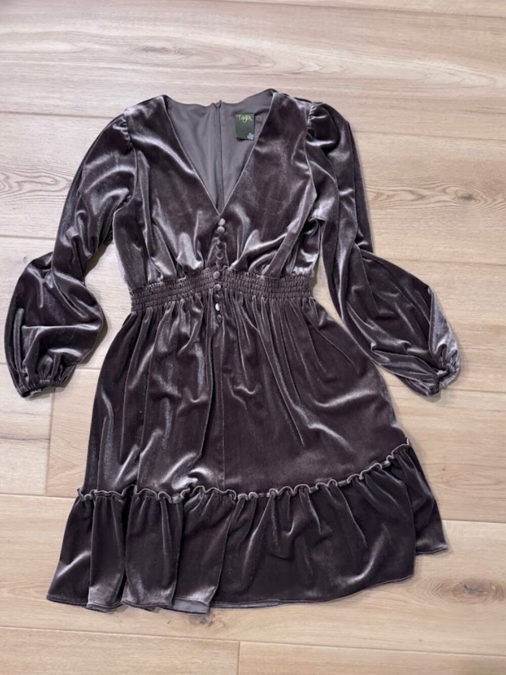Taylor Taupe Velvet Dress 4 Whimsigoth Dark Academia Romantic Ruffle Mini - Picture 5 of 13